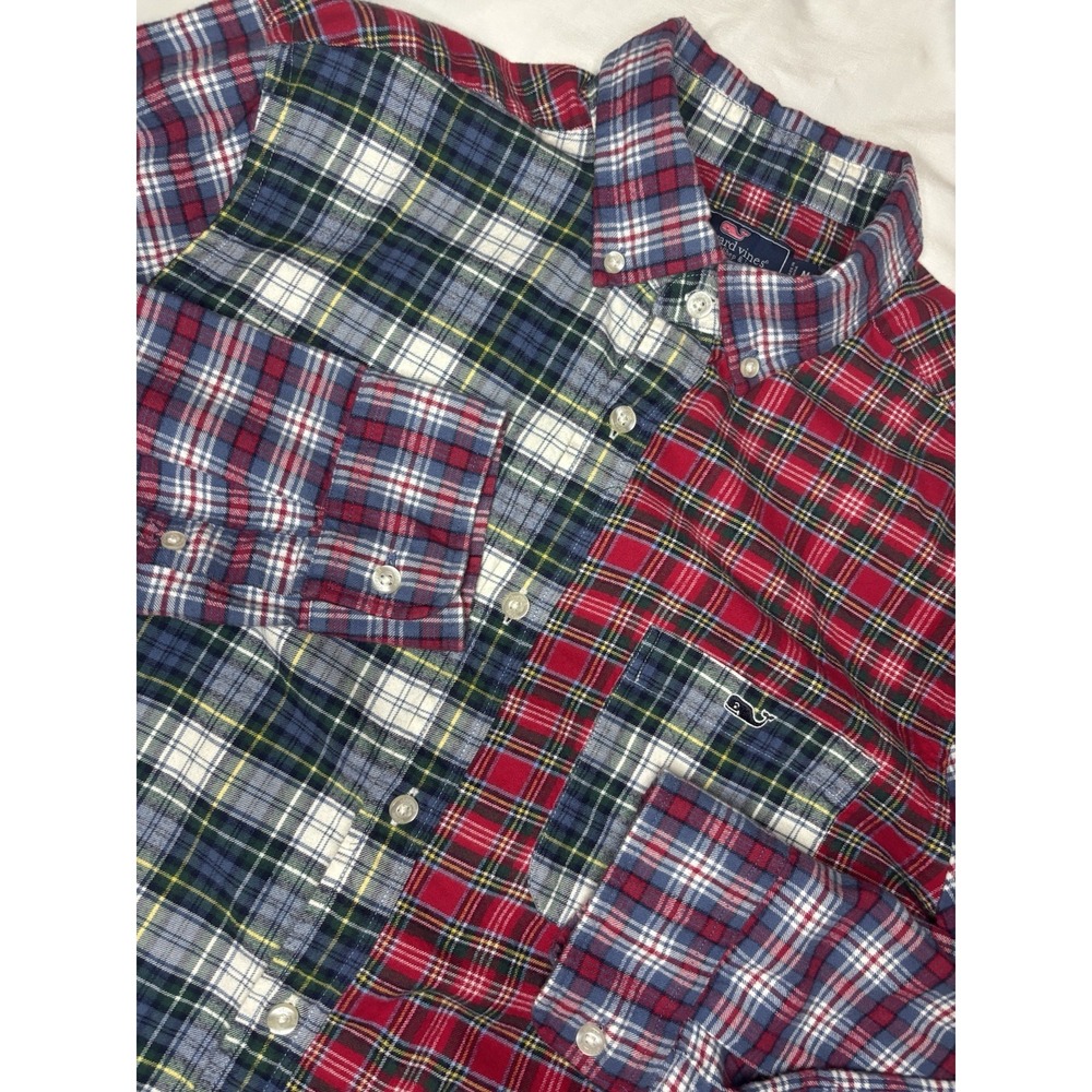 Vineyard Vines Classic Fit Tucker Shirt Color Block Plaid Flannel‎ Medium Red